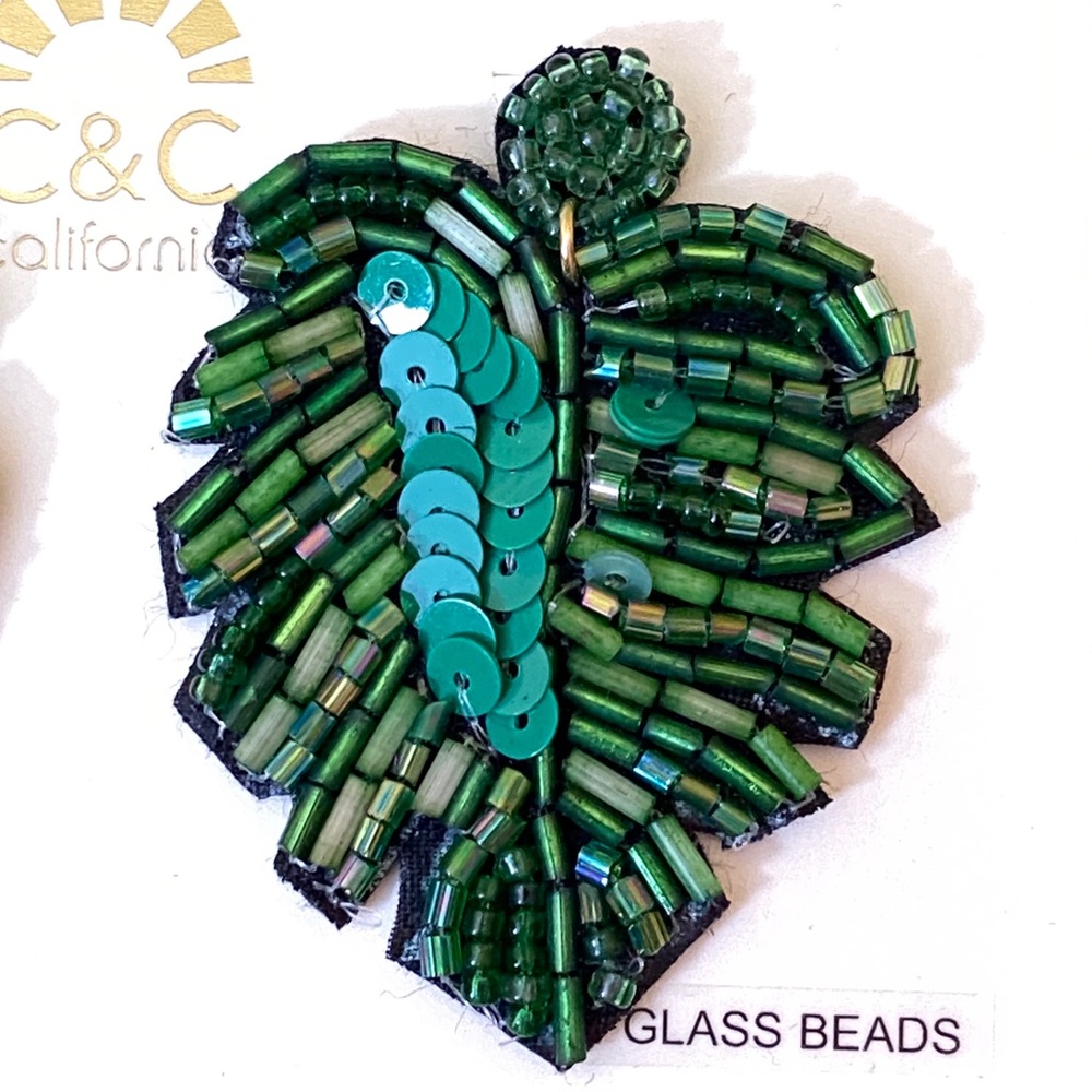 Monstera Deliciosa Swiss Cheese Leaf Earrings - Picture 2 of 5